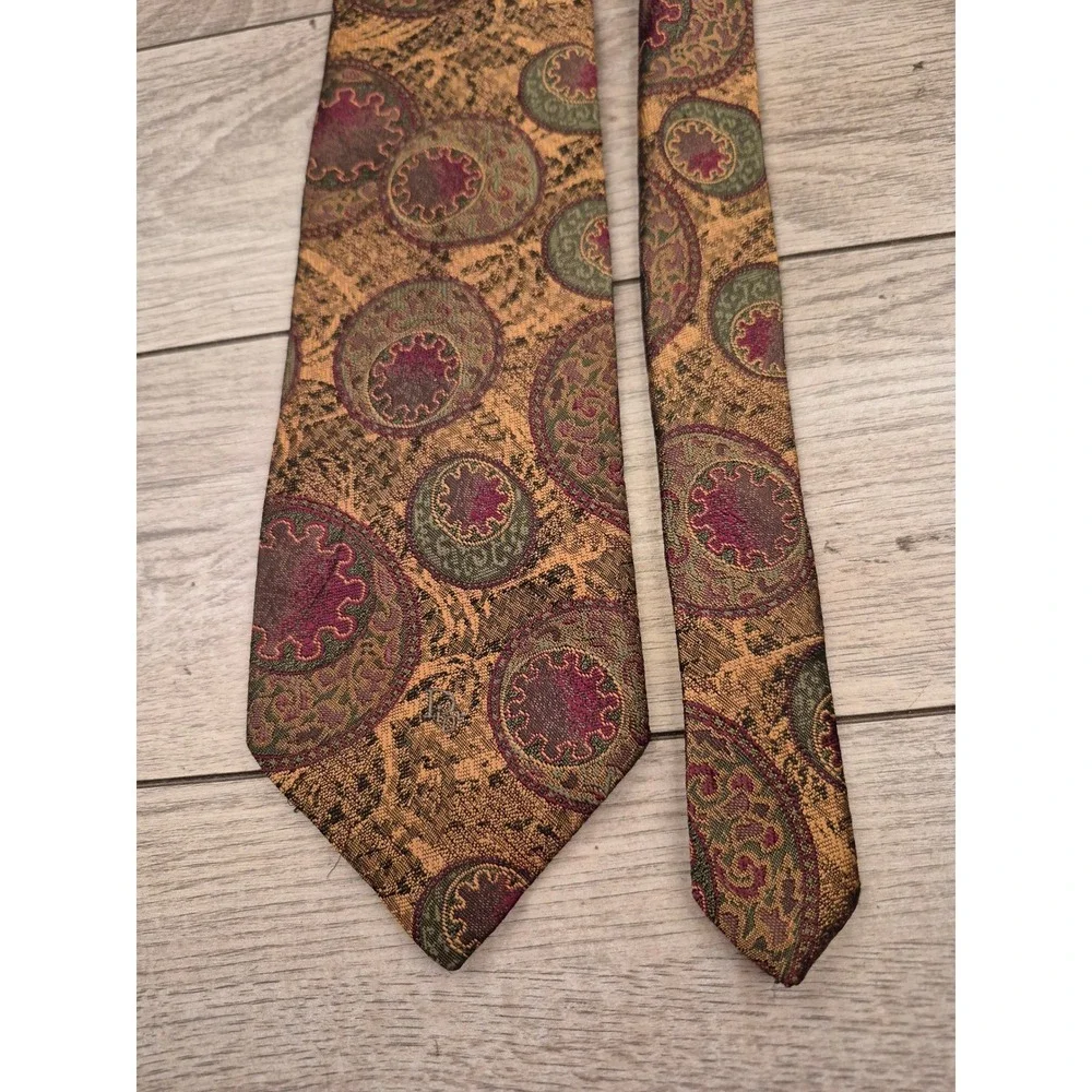 Christian Dior Monsieur Vintage‎ Paisley Medallion Silk Blend Tie Gold Burgundy
